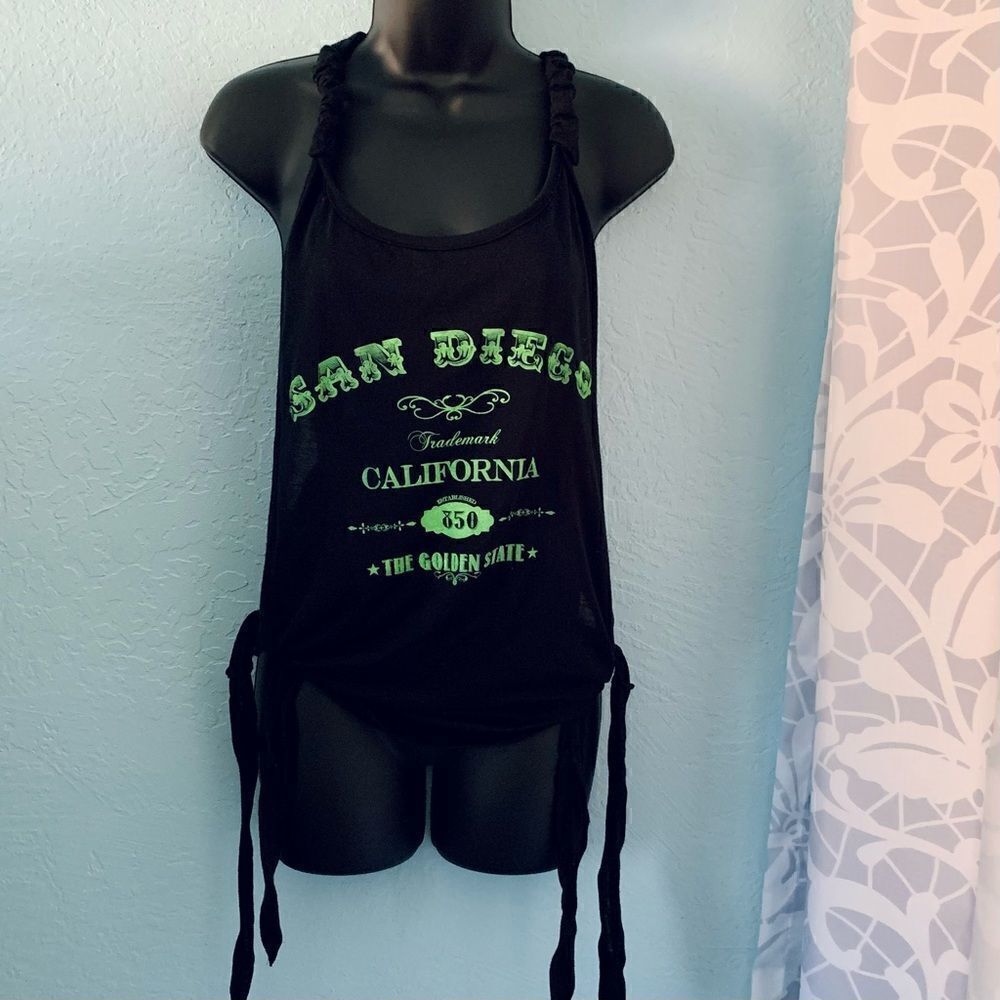 Exist Miami Black & Neon Green San Diego Graphic Tank Top Size Medium